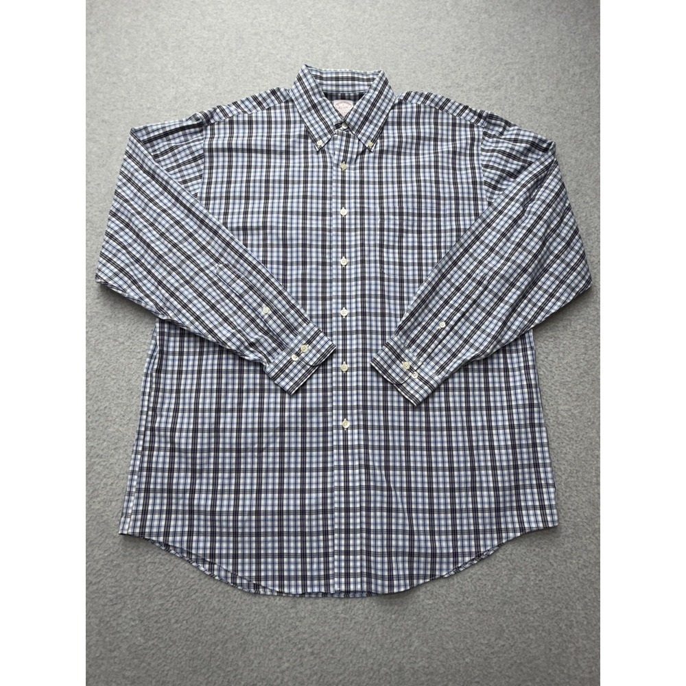 Brooks‎ Brothers Shirt Mens Large Blue Plaid Long Sleeve Button Down Non Iron